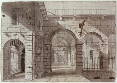Newgate Hapishane Avlusu (kağıt üzerinde mürekkep ve yıkama) by John Claude Nattes