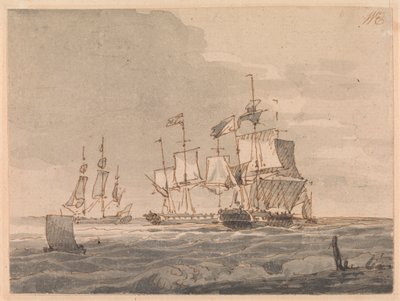 Sahil açıklarında savaş adamları by John Cleveley the Younger