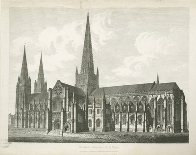 Lichfield Katedrali - Güney Doğu Görünümü: gravür, nd [c 1823] (baskı) by John Coney