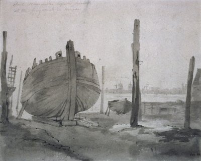 Gün Batımında Gemili Bir Nehir Manzarası by John Constable