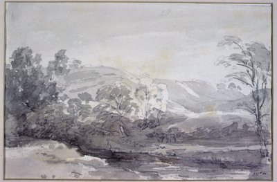 A View in Derbyshire (monochrome watercolour) by John Constable