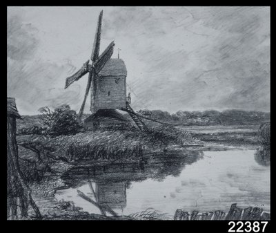 Stour Nehri kıyısında bir değirmen (kağıt üzerinde kömür) by John Constable