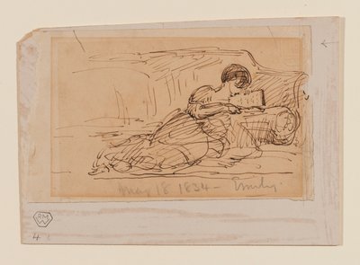 Sanatçının kızı Emily, kanepede uzanmış kitap okuyor, 18 Mayıs 1834 by John Constable