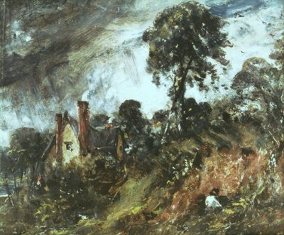 Sandbank ile Ağaçlar Arasında Kulübe, c.1830-36 by John Constable