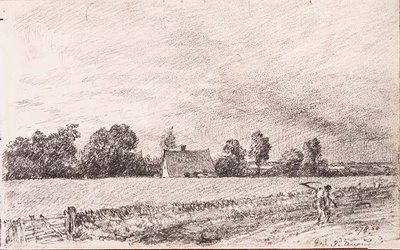 Kulübeler ve yol, Doğu Bergholt, kalem by John Constable