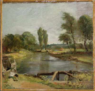 Flatford Lock, 1810-11 (tuval üzerine kağıt üzerine yağlı boya) by John Constable