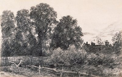Karaağaçlar ve Bir Ev ile Manzara (kağıt üzerinde grafit) by John Constable