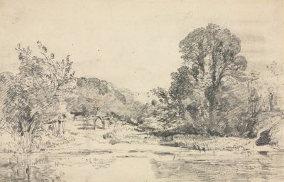 Bir Göleti çevreleyen Ağaçlarla Manzara. by John Constable