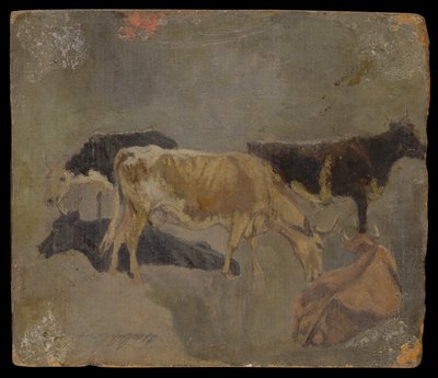 Beş Boynuzlu Sığır Çalışması (verso) (değirmen tahtasında yağ) by John Constable