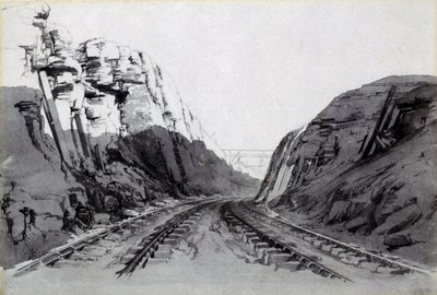 Blisworth Cutting, Northamptonshire, Eylül 1838 (kalem ve mürekkep ve kağıt üzerinde yıkama) by John Cooke Bourne
