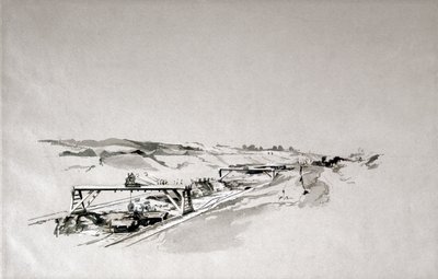 Blisworth Cutting, Northamptonshire, Eylül 1838 (kalem ve mürekkep ve kağıt üzerinde yıkama) by John Cooke Bourne