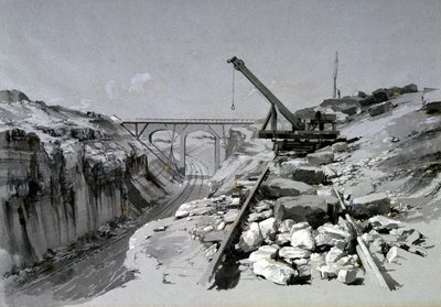 Blisworth Cutting, Northamptonshire, yukarıdan, 2 Temmuz 1837 (kalem ve mürekkep ve kağıt üzerinde yıkama) by John Cooke Bourne
