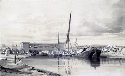 Regents Canal üzerinde köprü, Nisan 1837 (kalem ve mürekkep ve kağıt üzerinde yıkama) by John Cooke Bourne