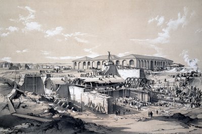 Sabit Makine Evinin İnşası, Camden Town, 26 Nisan 1837 (kalem ve mürekkep ve kağıt üzerinde yıkama) by John Cooke Bourne