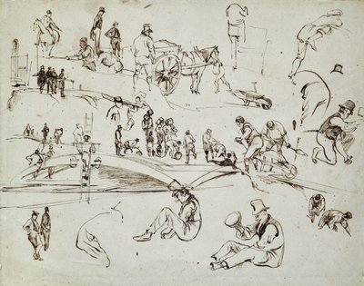 Londra ve Birmingham Demiryolu inşaatı, 1835 dolayları (kağıt üzerine kahverengi mürekkep; bileşik eskiz) by John Cooke Bourne