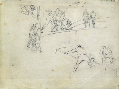 Londra ve Birmingham Demiryolu inşaatı, 1835 dolayları (kağıt üzerine kalem; bileşik eskiz) by John Cooke Bourne