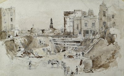Londra ve Birmingham Demiryolu inşaatı, c.1835 (kağıt üzerine yıkamalı kurşun kalem) by John Cooke Bourne