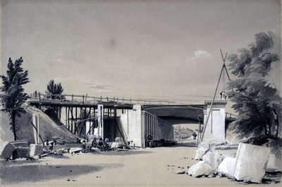 Yoldan Denbigh Hall Köprüsü, 25 Haziran 1837 (kalem ve mürekkep ve kağıt üzerinde yıkama) by John Cooke Bourne