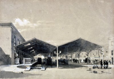 Euston Station iç, 1837 Mayıs (kalem ve mürekkep ve kağıt üzerinde yıkama) by John Cooke Bourne