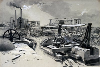 Pompalar, havalandırma şaftı, Kilsby Tüneli, Northamptonshire, 15 Temmuz 1837 (kalem ve mürekkep ve kağıt üzerinde yıkama) by John Cooke Bourne