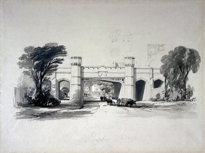 Rugby demiryolu köprüleri yoldan görüldüğü gibi, Warwickshire, Nisan 1839 (kağıt üzerinde kalem ve mürekkep ve yıkama) by John Cooke Bourne