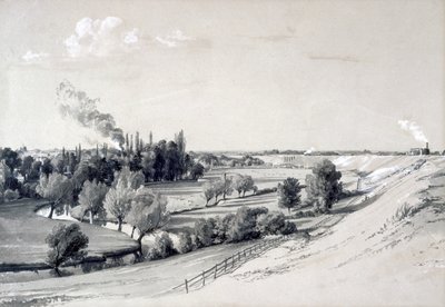 Watford Embankment, Hertfordshire, 29 Ekim 1837 (kalem ve mürekkep ve kağıt üzerinde yıkama) by John Cooke Bourne