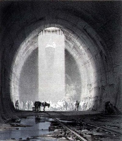 Çalışma Şaftı, Kilsby Tüneli, 8 Temmuz 1837, sanatçı tarafından oyulmuş by John Cooke Bourne