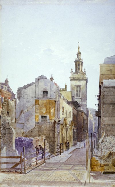 College Hill ve St Michael Paternoster Royal Kilisesi, Londra Şehri, 1883 by John Crowther