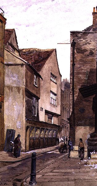 King Street: Aldgate yakınlarında, Mart 1884 (suluboya) by John Crowther