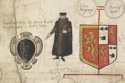 John Dee'nin soyunun Şecere kaydından bir ayrıntı ... Tudor Hanedanı Hükümdarları ile akrabalığını gösteriyor by John Dee