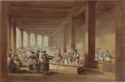 Eski Balık Pazarı, Sandhill, Newcastle upon Tyne (bc, kağıt üzerinde kalem ve mürekkep) by John Dobson