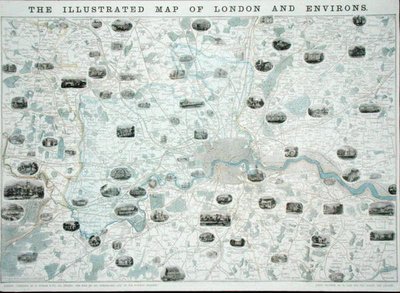 The Illustrated Map of London and Environs, c.1845-55 (renkli lito) by John Dower