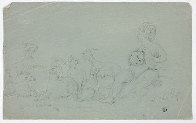 Köpek, Koyun ve Keçi Eşliğinde Oturan Oğlanın Şahin Tuttuğu Antik Kısma Rölyef by John Downman