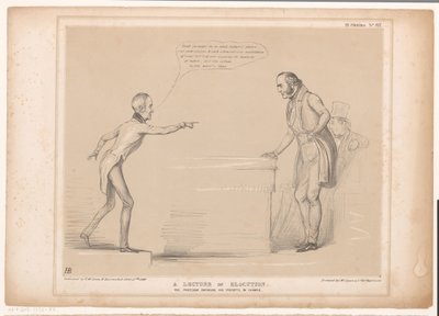 Spotpret, Roebuck ve Lord Bentinck ile tanıştı diksiyon üzerine bir ders. Öğretilerini örnek olarak uygulayan profesör (nesne üzerindeki başlık) HB Sketches (nesne üzerinde seri başlığı) by John Doyle
