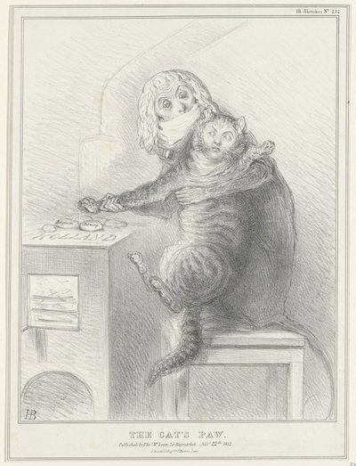 Spotprent op Talleyrand ve Palmerston, 1832 Kedinin Pençesi (nesne üzerindeki başlık) Siyasi Skeçler (dizi başlığı) by John Doyle