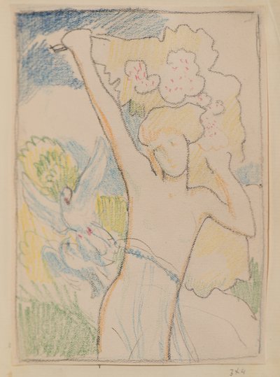 İsimsiz [Kadın figürü ve güvercinler] (kalem) by John Duncan
