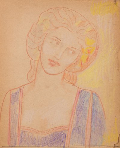 İsimsiz [Ortaçağ kadın figürü] (kalem) by John Duncan