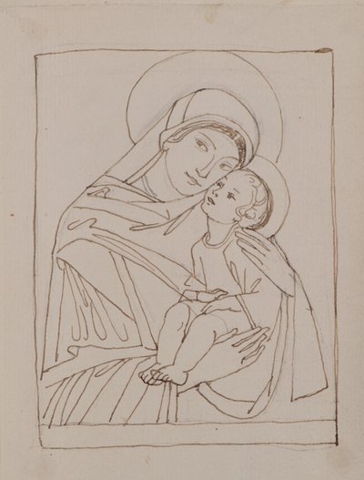 Başlıksız [Bakire ve Çocuk] (kalem ve mürekkep) by John Duncan