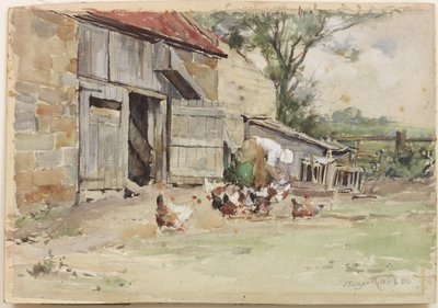 Tavukları Besleme, 1909 (kağıt üzerinde wc) by John Edgar Mitchell