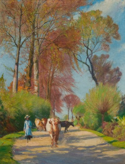 Figürlü ve İnekli Country Lane (gemide yağ) by John Everett