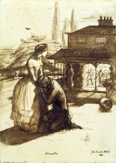 Kabul edildi, 1853 (kağıt üzerine kalem ve kahverengi mürekkep) by John Everett Millais
