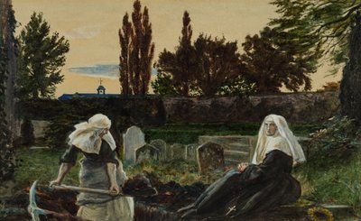 'The Vale of Rest' için çalışma (kağıt üzerine suluboya, guaj ve arap zamkı) by John Everett Millais
