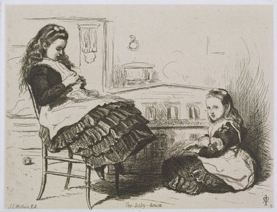 The Baby House, number 9 from a series of etchings for the Art Union of London by the Etching Club (etching on India proof paper laid on wove paper) by John Everett Millais