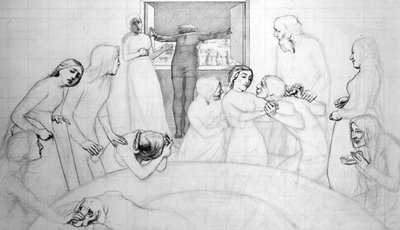 The Eve of the Deluge, c.1850 (pencil, pen und ink on paper) by John Everett Millais