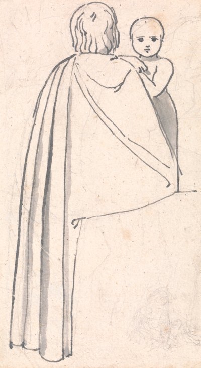 Omzunun Üzerinden Bakan Çocuğu Olan Bir Kadının Arkadan Görünümü by John Flaxman