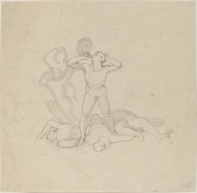 Cesetlerin Üzerinde Duran, Korna Üfleyen Figür by John Flaxman