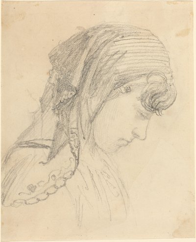 Eşarplı Bir Kadının Başı, Aşağıya Bakıyor by John Flaxman