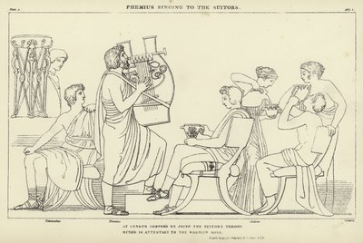 Taliplere şarkı söyleyen Phemius by John Flaxman