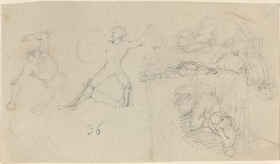 Dövüşen İki Savaşçı Dahil Eskizler Sayfası by John Flaxman