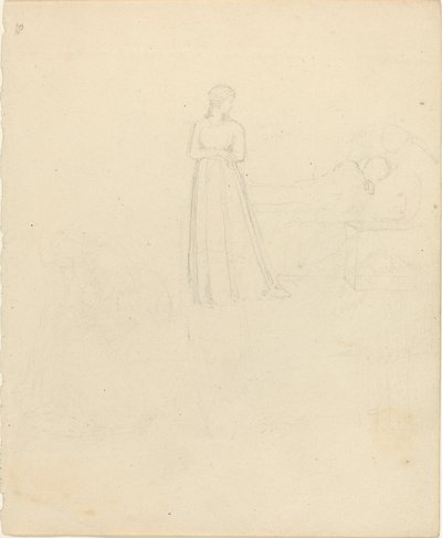 Ayakta Yatan ve Oturan Figürlere Bakarak Kadın Figürü by John Flaxman